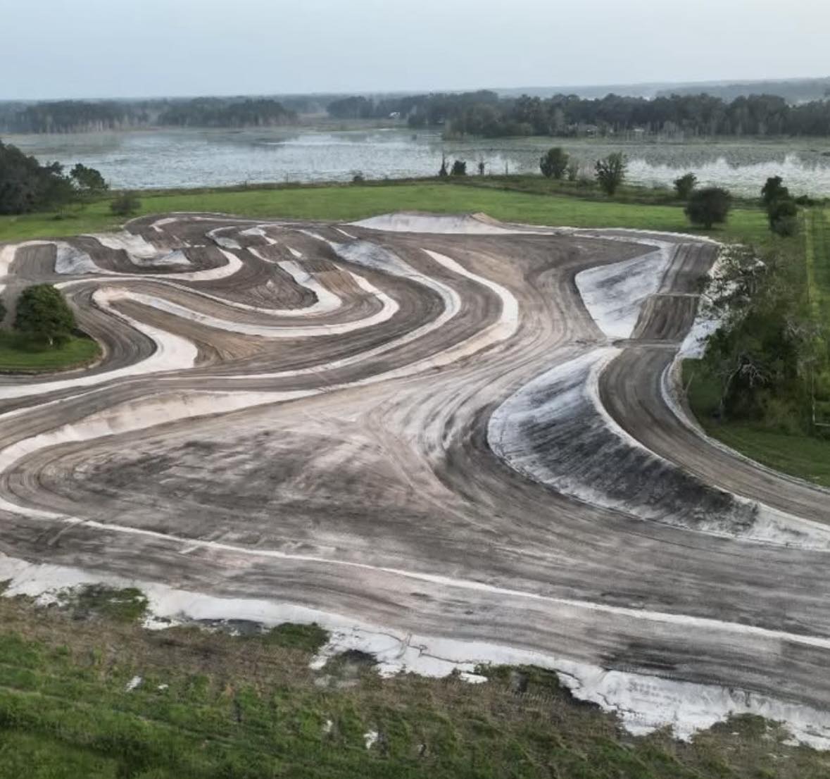 Aerial view of custom motocross track built by Harley and Son in Florida
